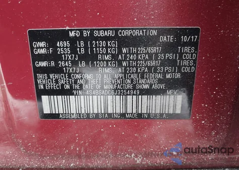 2018 Subaru Outback 2.5I Premium z USA, uszkodzony, nr VIN 4S4BSADC6J3254949